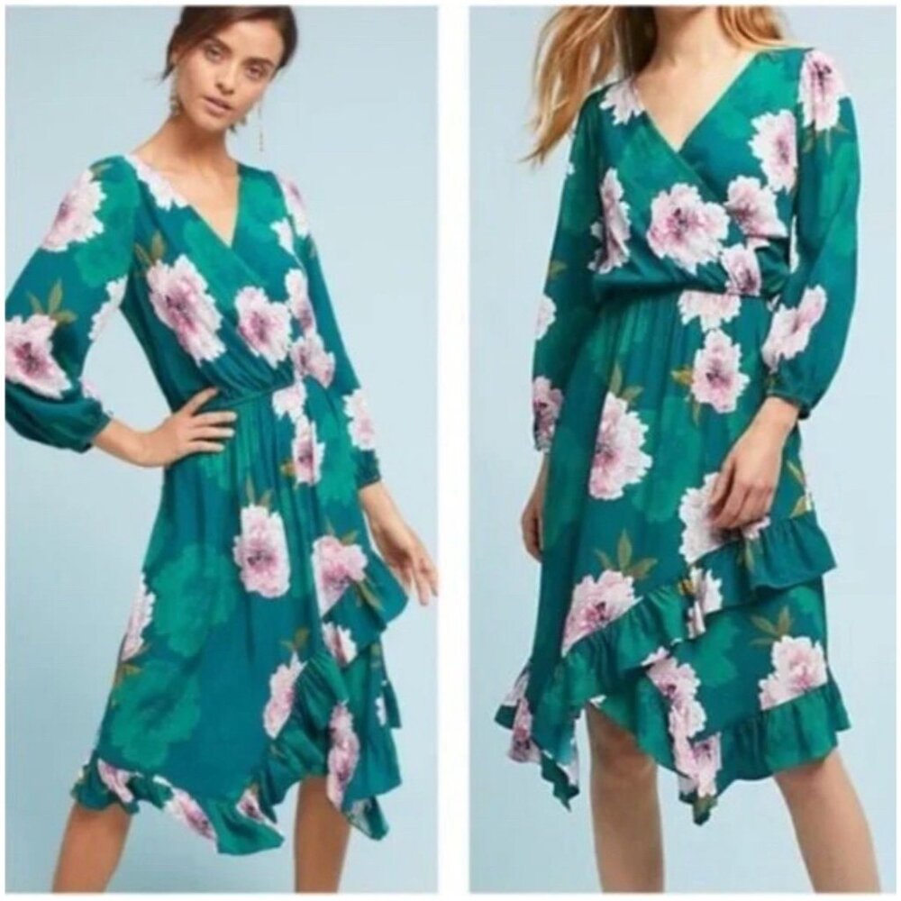 Plenty Tracy Reese Dress Green Pink White Small 4 6 Floral Midi Washable Career
